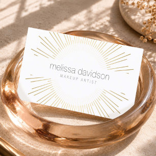 Tarjeta De Visita Logo de Artista de Maquillaje Luxo Gold Sunburst