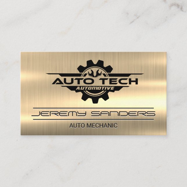Tarjeta De Visita Logo de Auto Tech Wrenches | Metalizado de oro (Anverso)