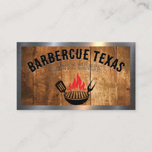 Tarjeta De Visita Logo de Barbecue Grill Fire | Madera y Metalizado (Anverso)