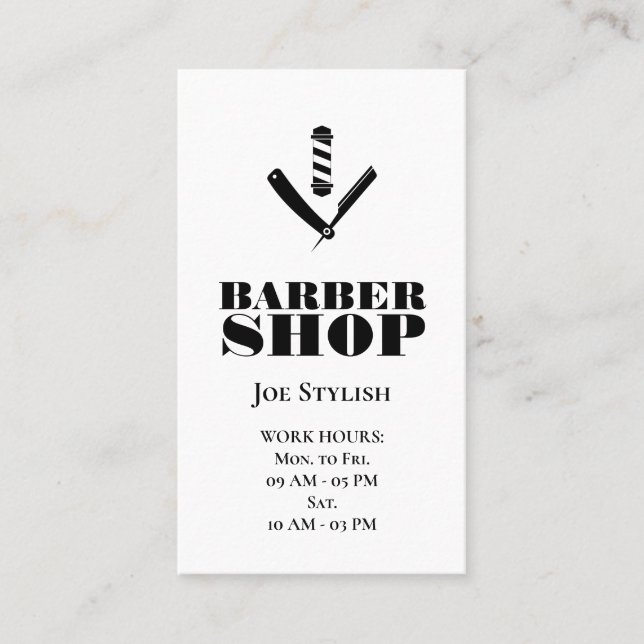 Tarjeta De Visita Logo de Barber blanco y negro (Anverso)