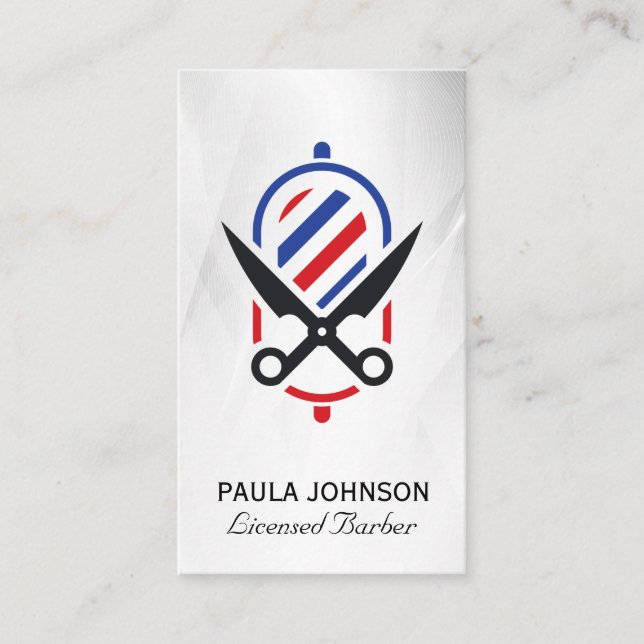 Tarjeta De Visita Logo de Barber Shop | Scissors Barber Pole (Anverso)