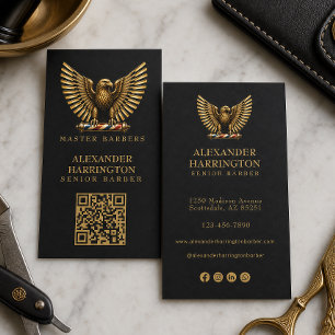 Tarjeta De Visita Logo de Barbería de Lujo Águila Dorada Peluquero