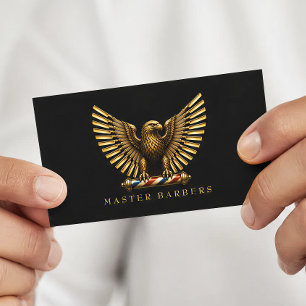 Tarjeta De Visita Logo de Barbería Luxury Golden Eagle Peluquero