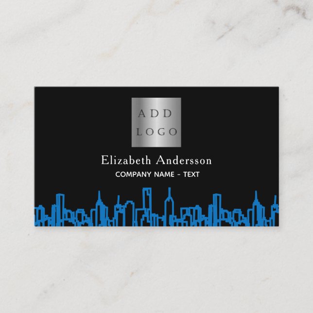Tarjeta De Visita Logo de Black blue city skyline inmobiliario (Anverso)