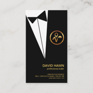 Tarjeta De Visita Logo de Black Tuxedo Gold Boutonniere Butler