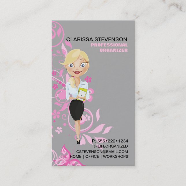 Tarjeta De Visita Logo De Caracteres De Mujeres De Negocios Floral R (Anverso)
