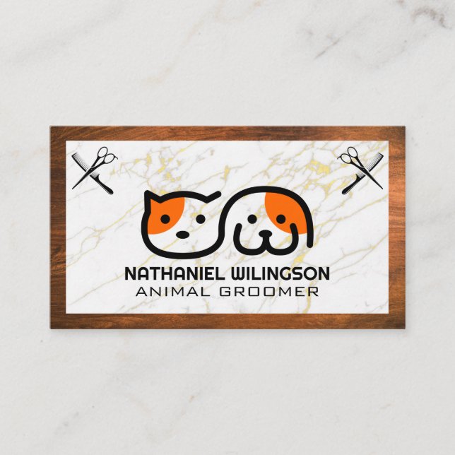 Tarjeta De Visita Logo de Cat Dog | Mascota Grooming Tools (Anverso)