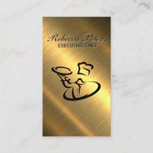 Tarjeta De Visita Logo de Chef Serving Food   Metálico de oro