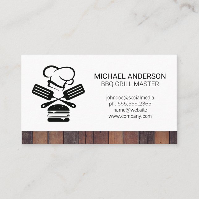 Tarjeta De Visita Logo de Chef Spatula Burger | Madera (Anverso)