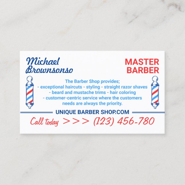Tarjeta De Visita Logo de cita de poste de barbero (Anverso)