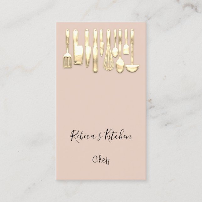 Tarjeta De Visita Logo de Cocina Chef Restaurante Elegante Knifes Ru (Anverso)