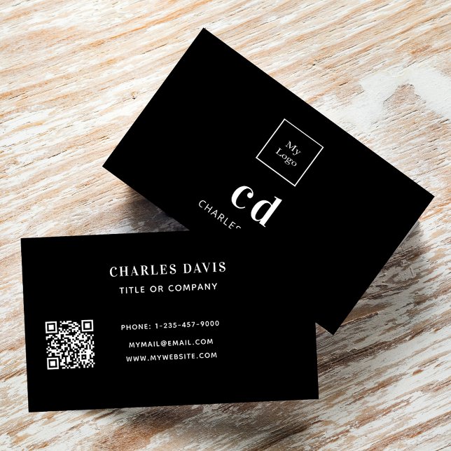 Tarjeta De Visita Logo de código Qr con iniciales en blanco negro (Subido por el creador)