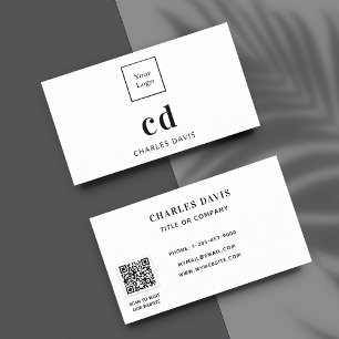 Tarjeta De Visita Logo de código Qr con iniciales en monograma blanc