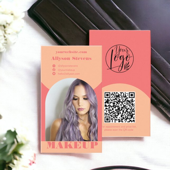 Tarjeta De Visita Logo de código qr de fotos de melocotón de estilo  (Modern arch makeup peach photo qr code logo business card)