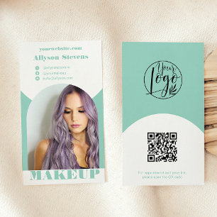 Tarjeta De Visita Logo de código qr de la foto azul del maquillaje d