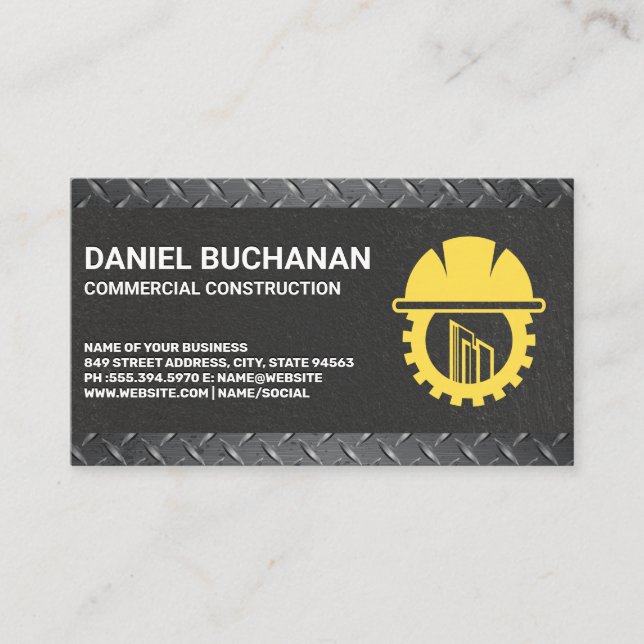 Tarjeta De Visita Logo de Construcción | Sierra Circular | Acero (Anverso)