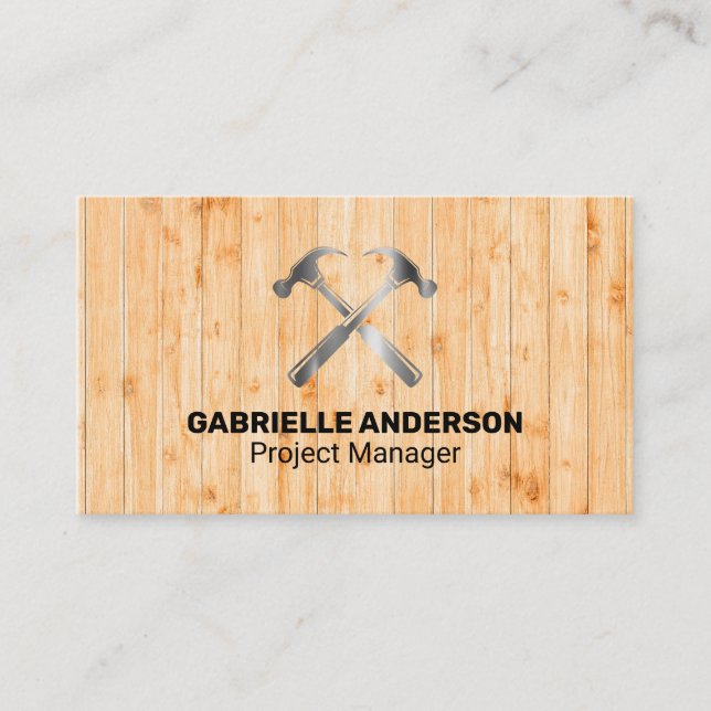 Tarjeta De Visita Logo de Cross Hammers | Ventilación de madera | Co (Anverso)