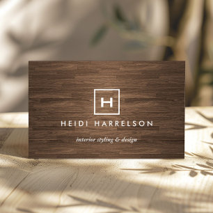 TARJETA DE VISITA LOGO DE CUADRO CON SU MADERA MARRÓN INICIAL/MONOGR