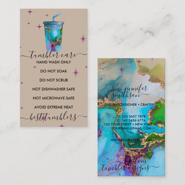 Tarjeta De Visita Logo de cuidado de Tumbler Beige con textura (Anverso / Reverso)