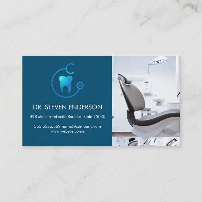 Tarjeta De Visita Logo de Dentist | Presidente de la Oficina Dental (Anverso)
