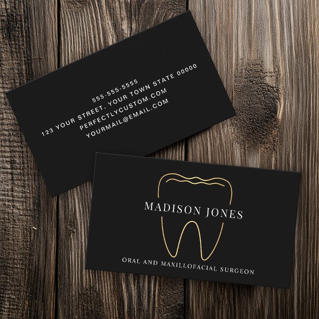 Tarjeta De Visita Logo de Dentista Mínimo y Elegante Negro y Oro Mod (Subido por el creador)