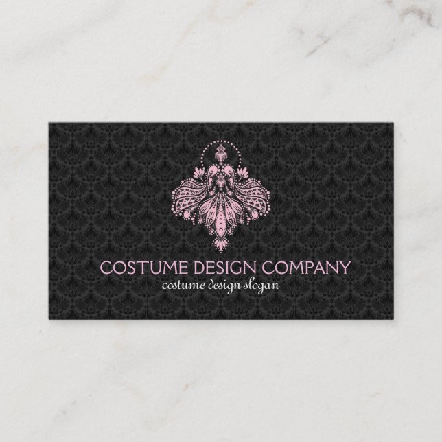 Tarjeta De Visita Logo de diseño de disfraces en negro y rosa (Anverso)