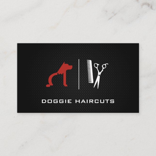 Tarjeta De Visita Logo de Dog Cat | Groomer | Fondo de malla negra (Anverso)
