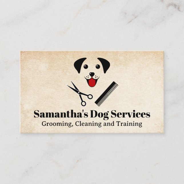 Tarjeta De Visita Logo de Dog Grooming | Cachorro feliz (Anverso)