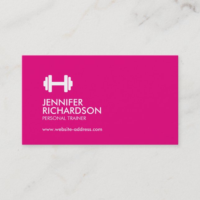 Tarjeta De Visita Logo de Dumbbell Fitness Entrenador personal rosa/ (Anverso)