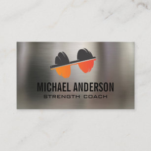 Tarjeta De Visita Logo de Dumbbell Gimnasio Fondo metalizado