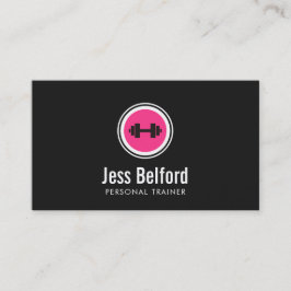 Tarjeta De Visita Logo de Dumbbell rosa, entrenador personal, gimnas