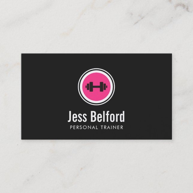 Tarjeta De Visita Logo de Dumbbell rosa, entrenador personal, gimnas (Anverso)