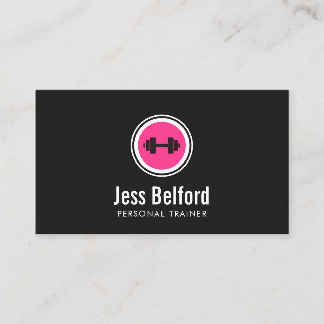 Tarjeta De Visita Logo de Dumbbell rosa, entrenador personal, gimnas (Anverso)