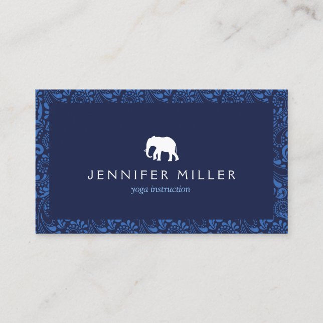Tarjeta De Visita Logo de Elefante Blanco con patrón Paisley (Anverso)