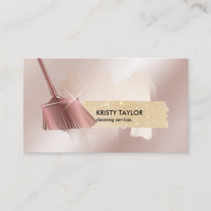 Tarjeta De Visita logo de escoba de limpieza moderna rosa oro