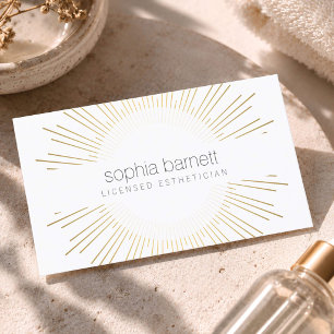 Tarjeta De Visita Logo de Esteticista Sunburst de Lujo Dorado