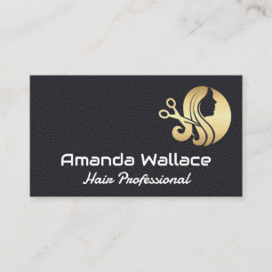 Tarjeta De Visita Logo de Estilista de Cabello Dorado
