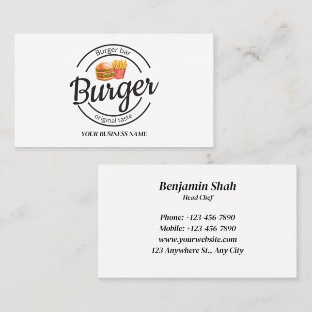 Tarjeta De Visita Logo de Fastfood Burger (Anverso / Reverso)