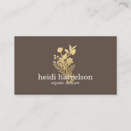 Tarjeta De Visita Logo de Faux Gold Floral en Dark Brown