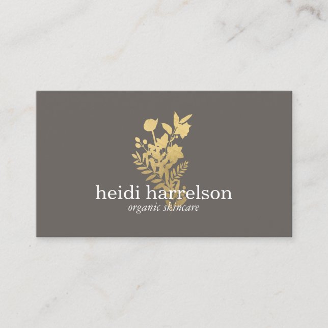 Tarjeta De Visita Logo de Faux Gold Floral en gris (Anverso)