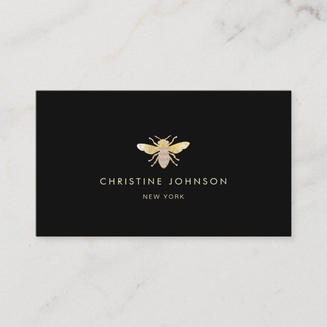 Tarjeta De Visita logo de faux gold Relieve metalizado bee jewel (Anverso)