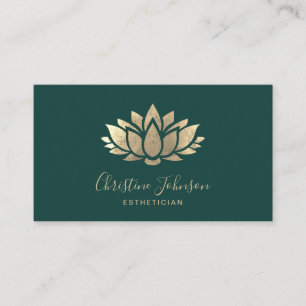 Tarjeta De Visita logo de faux gold Relieve metalizado lotus en verd