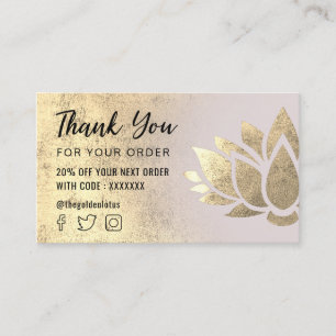Tarjeta De Visita logo de faux gold Relieve metalizado lotus gracias