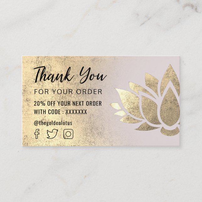 Tarjeta De Visita logo de faux gold Relieve metalizado lotus gracias (Anverso)