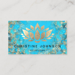 Tarjeta De Visita logo de faux gold Relieve metalizado lotus un turq