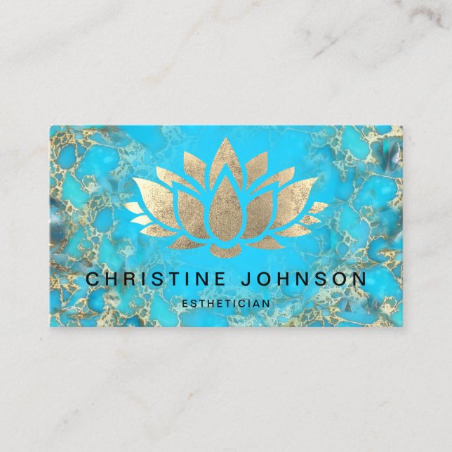 Tarjeta De Visita logo de faux gold Relieve metalizado lotus un turq (Anverso)