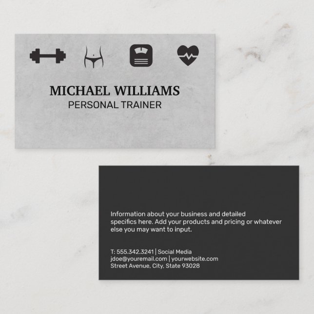 Tarjeta De Visita Logo de Fitness | Entrenador personal (Anverso / Reverso)