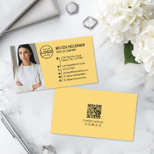 Tarjeta De Visita Logo de foto de código QR amarillo profesional