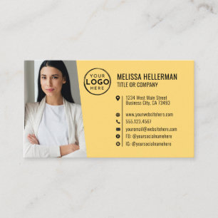 Tarjeta De Visita Logo de foto de código QR amarillo profesional