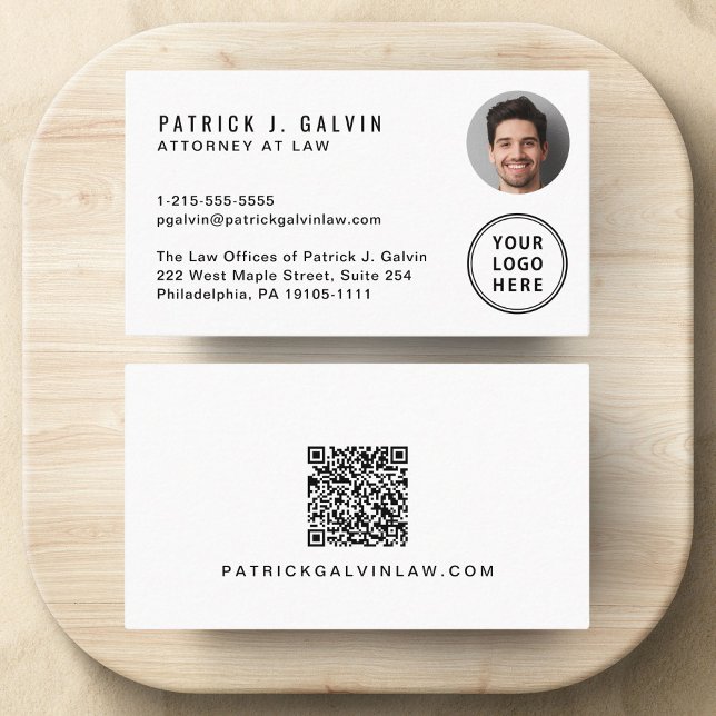 Tarjeta De Visita Logo de foto de código QR profesional (Make a lasting impression with this modern business card featuring your photo, logo and QR code)